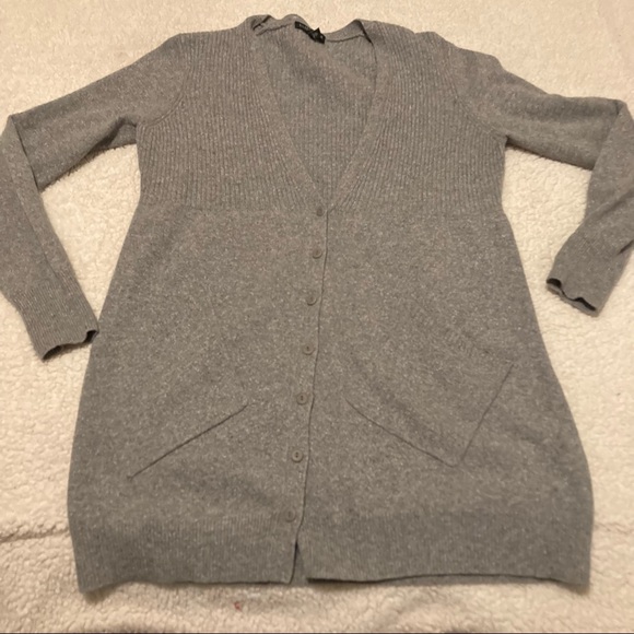 EILEEN FISHER wool/silk Gray button up ribbed cardigan sweater - Picture 3 of 8